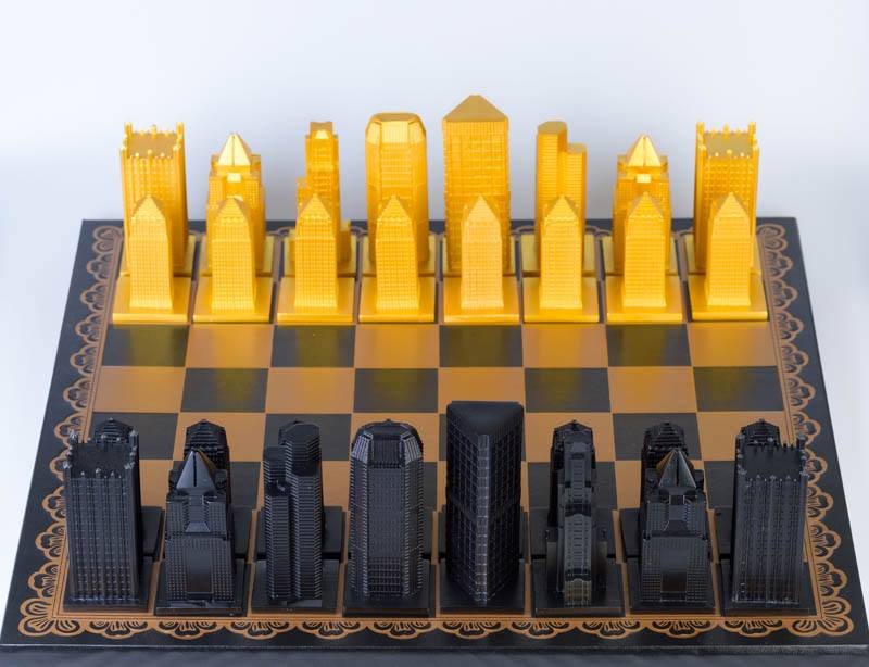 Pittsburgh Chess set with Black & Gold Chess board